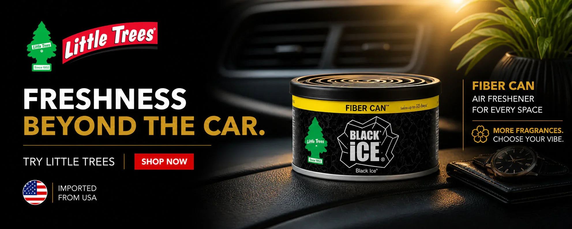 Little Trees Black Ice Fiber Can air freshener for car & home, imported from USA, long-lasting fragrance