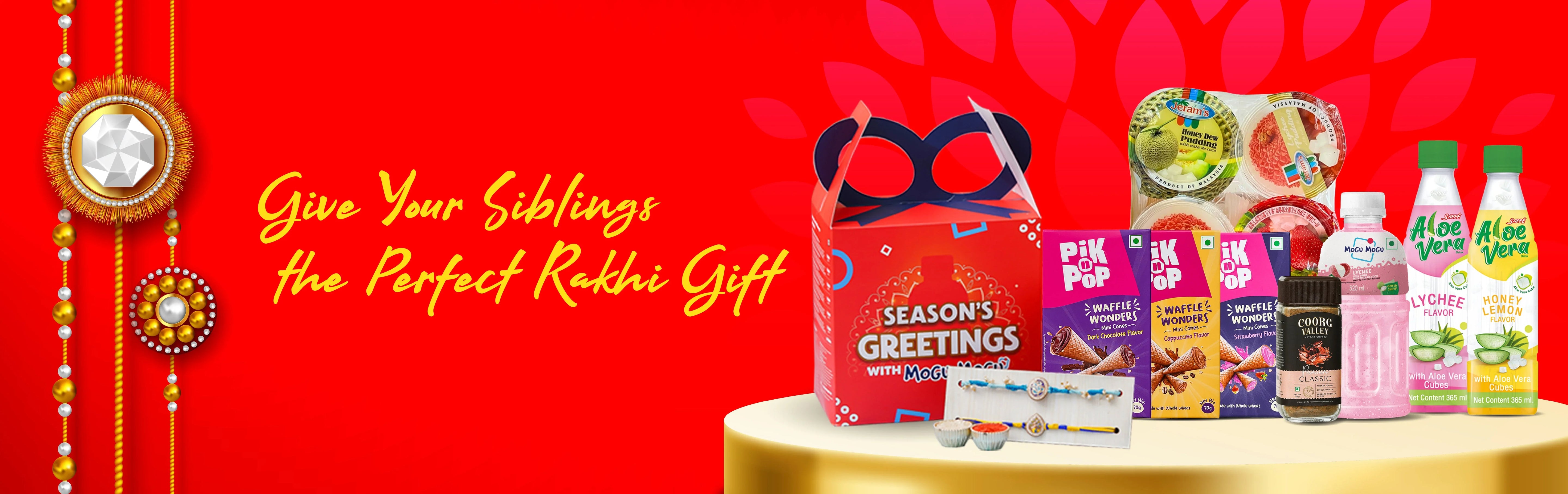 Perfect Rakhi gift hamper with gourmet snacks, drinks & rakhi for siblings, ideal for festive gifting