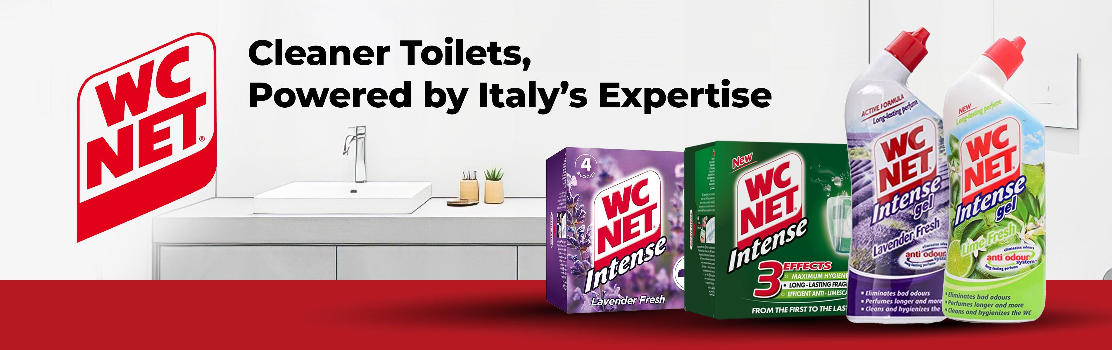 WC NET Intense toilet cleaner gel & blocks in Lavender and Lime Fresh scents for cleaner, fresher bathrooms