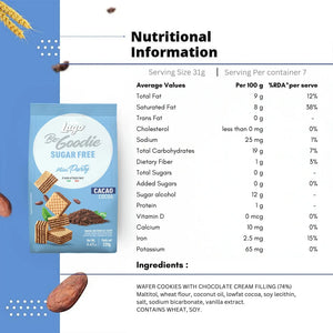 Lago BeGoodie Sugar Free Cacao cocoa wafer cookies packaging with nutrition and ingredients list