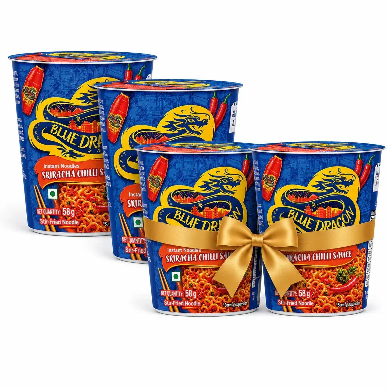 Blue Dragon Sriracha Chilli Sauce Instant Noodles with golden ribbon, 58g cups