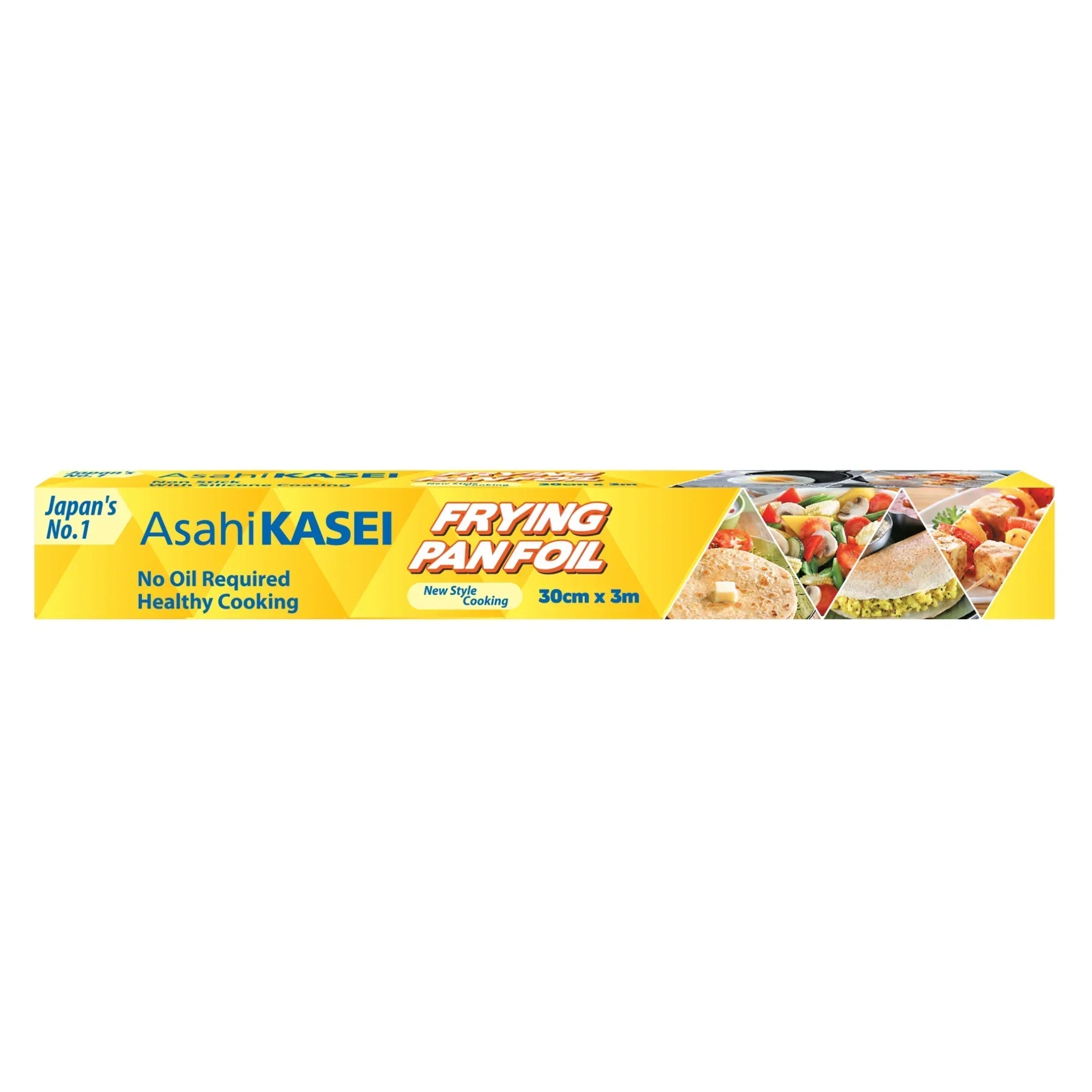 Asahi Kasei frying pan foil 30cm x 3m box, healthy cooking, food images on packaging