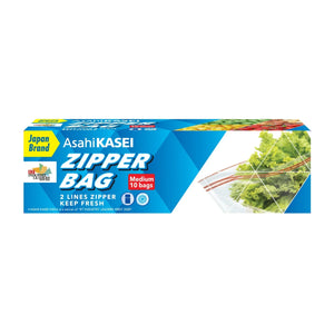 Asahi Kasei zipper bag medium 10 bags pack, blue box with food storage visuals