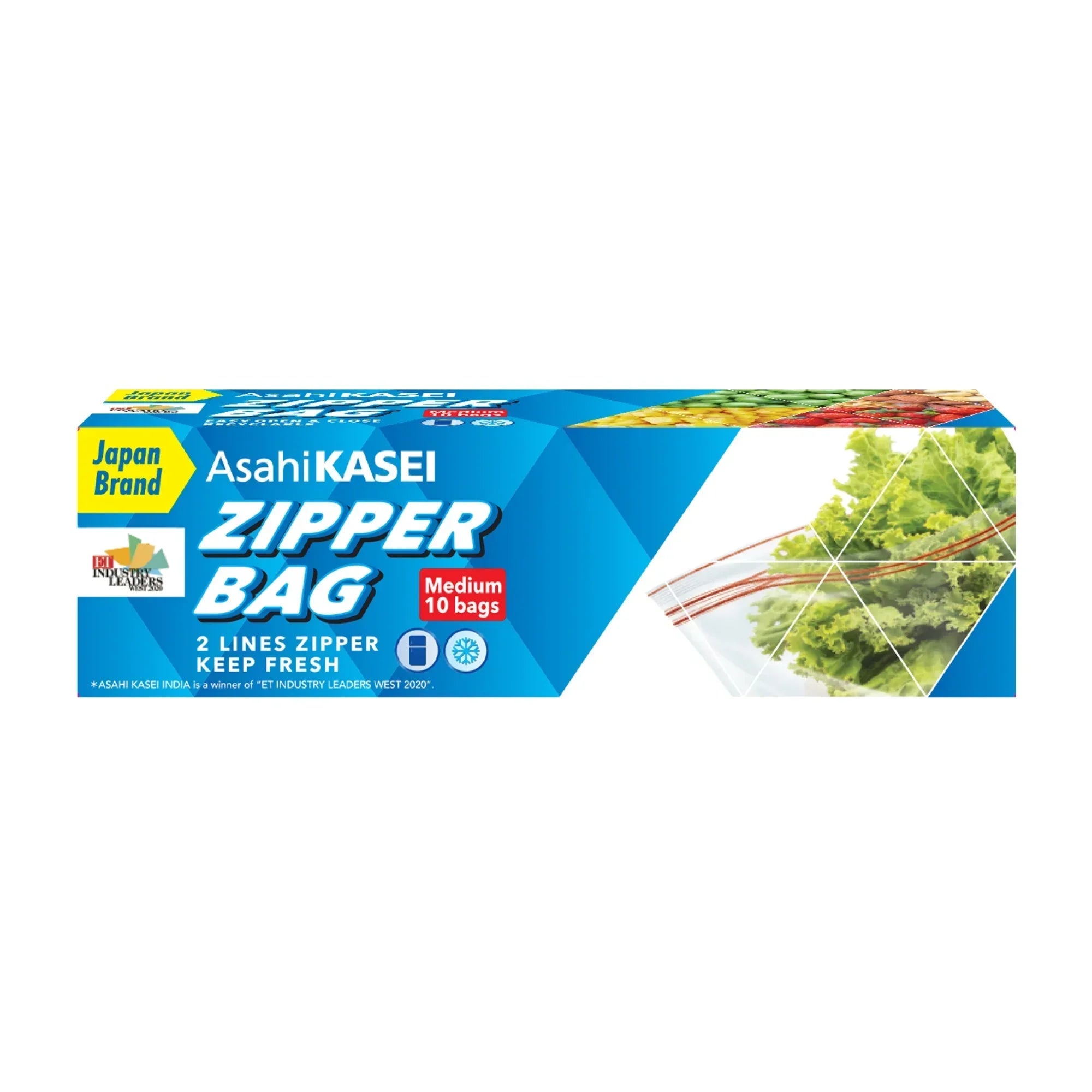 Asahi Kasei zipper bag medium 10 bags pack, blue box with food storage visuals