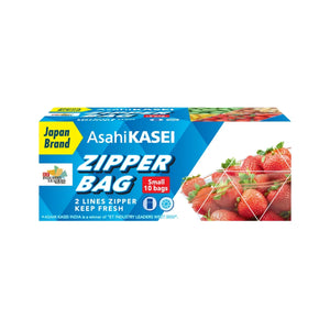Small Asahi Kasei zipper bags packaging with strawberries and product details visible.