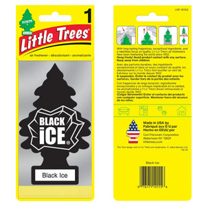 Little Trees Black Ice air freshener hanging car fragrance product packaging.