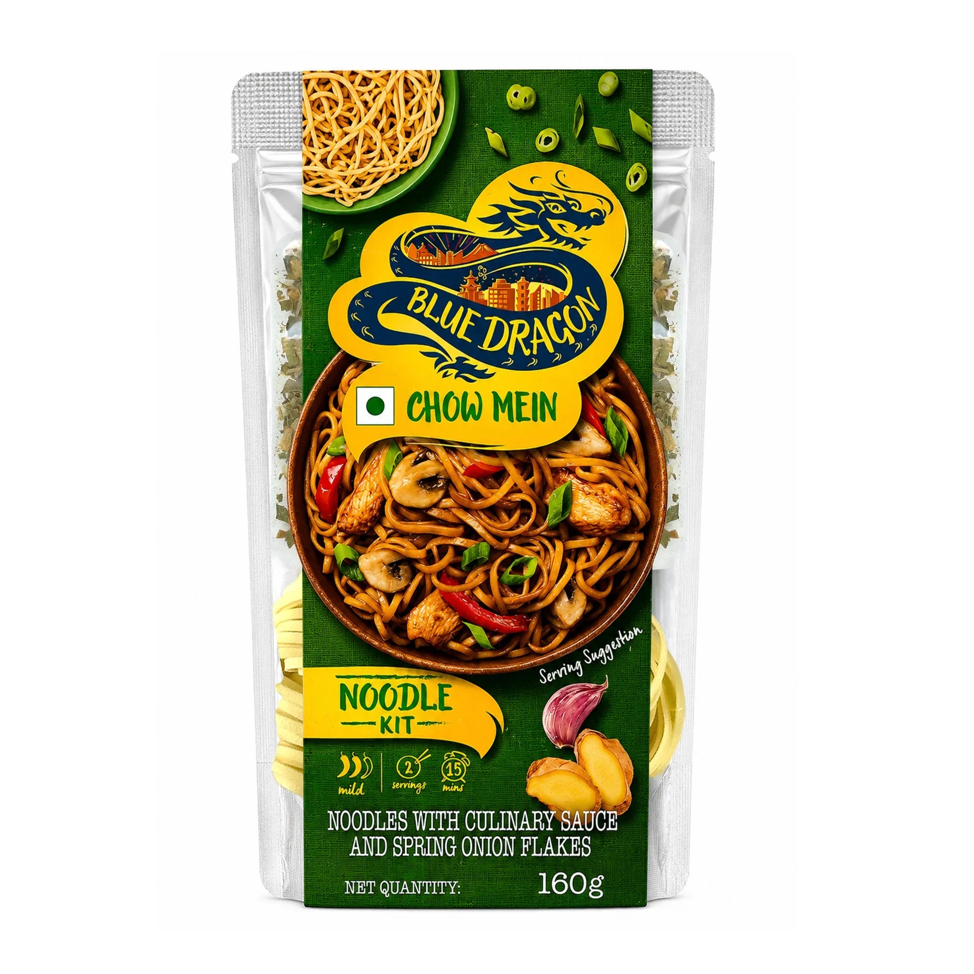 Blue Dragon Chow Mein noodle kit packaging on a white background