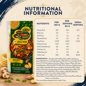 Nutritional information for Blue Dragon Chow Mein noodle kit on a beige background