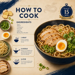 Blue Dragon Ramen Noodle Kit recipe with chicken, egg, and greens, ready in 15 mins