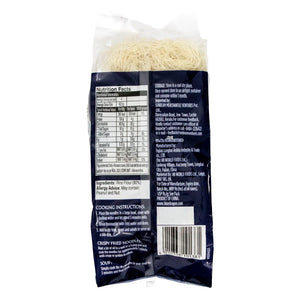 Blue Dragon rice noodles package back view showing nutrition facts, ingredients, and cooking instructions for stir fry, soup, or crispy fried dishes.