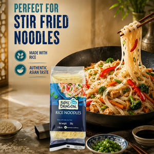 Blue Dragon Rice Noodles for stir fry, made with rice, authentic Asian taste, 260g pack