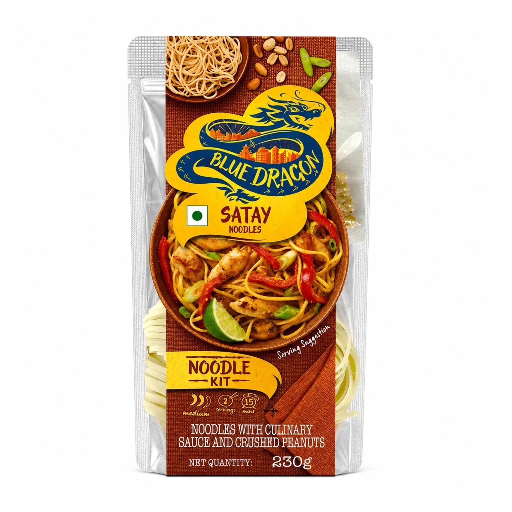 Blue Dragon Satay Noodle Kit with culinary sauce, crushed peanuts, 230g, ready in 15 mins