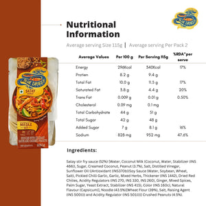 Blue Dragon Satay Noodles kit with nutritional information and ingredients list displayed