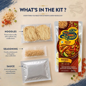 Blue Dragon Satay Noodle Kit with noodles, sauce, and crushed peanuts for authentic flavor