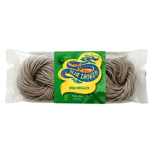 Blue Dragon Soba Noodles, vegan, perfect for stir fries, packaged in clear wrap with green label