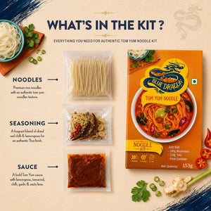 Blue Dragon Tom Yum Noodle Kit with noodles, seasoning, and sauce for authentic Thai flavor
