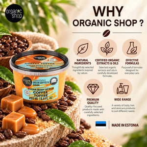 Organic Shop Awakening Green Coffee and Sugar Body Scrub with natural ingredients.