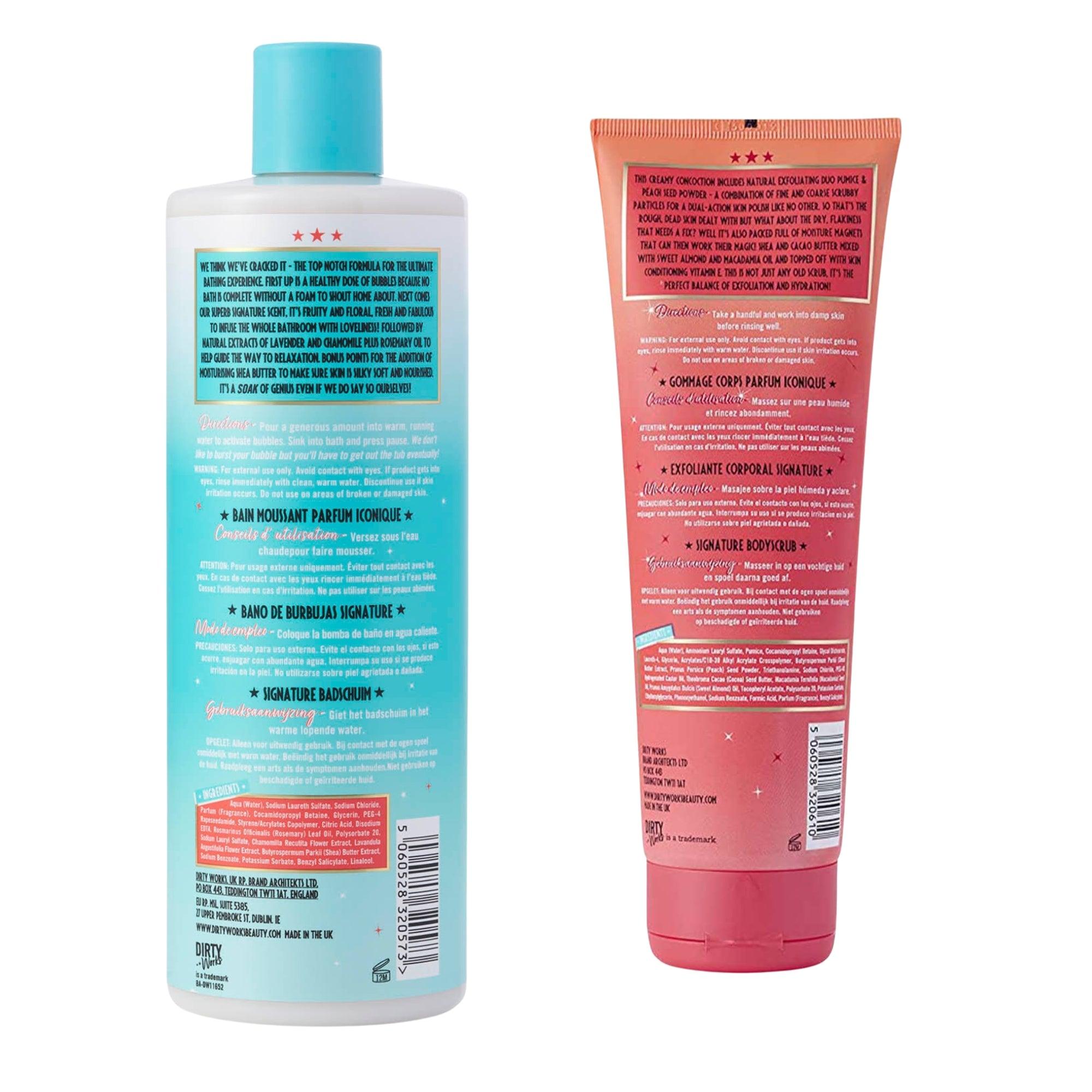 Dirty Works Bubble Trouble Bubble Bath & Lovely Scrubbly Body Scrub | Relaxing Bubble Bath & Exfoliationg Scrub Duo | Refreshes & Gives Smooth Skin - Combo of 2