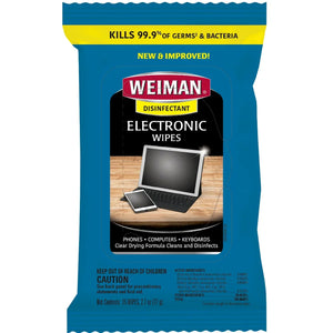 Weiman Disinfectant Electronic Wipes for phones, computers, keyboards - kills 99.9% germs, clear drying formula