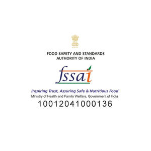 FSSAI logo with Government of India emblem and license number 10012041000136 for food safety standards