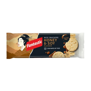 Fantastic honey soy rice crackers gluten free 100g pack with Asian-inspired design