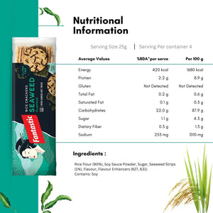 Fantastic Seaweed Rice Crackers pack with nutritional information and ingredients list