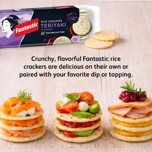 Fantastic Teriyaki rice crackers with gourmet toppings and colorful fresh ingredients