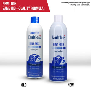 Faultless Heavy Finish ironing spray starch cans old and new packaging comparison