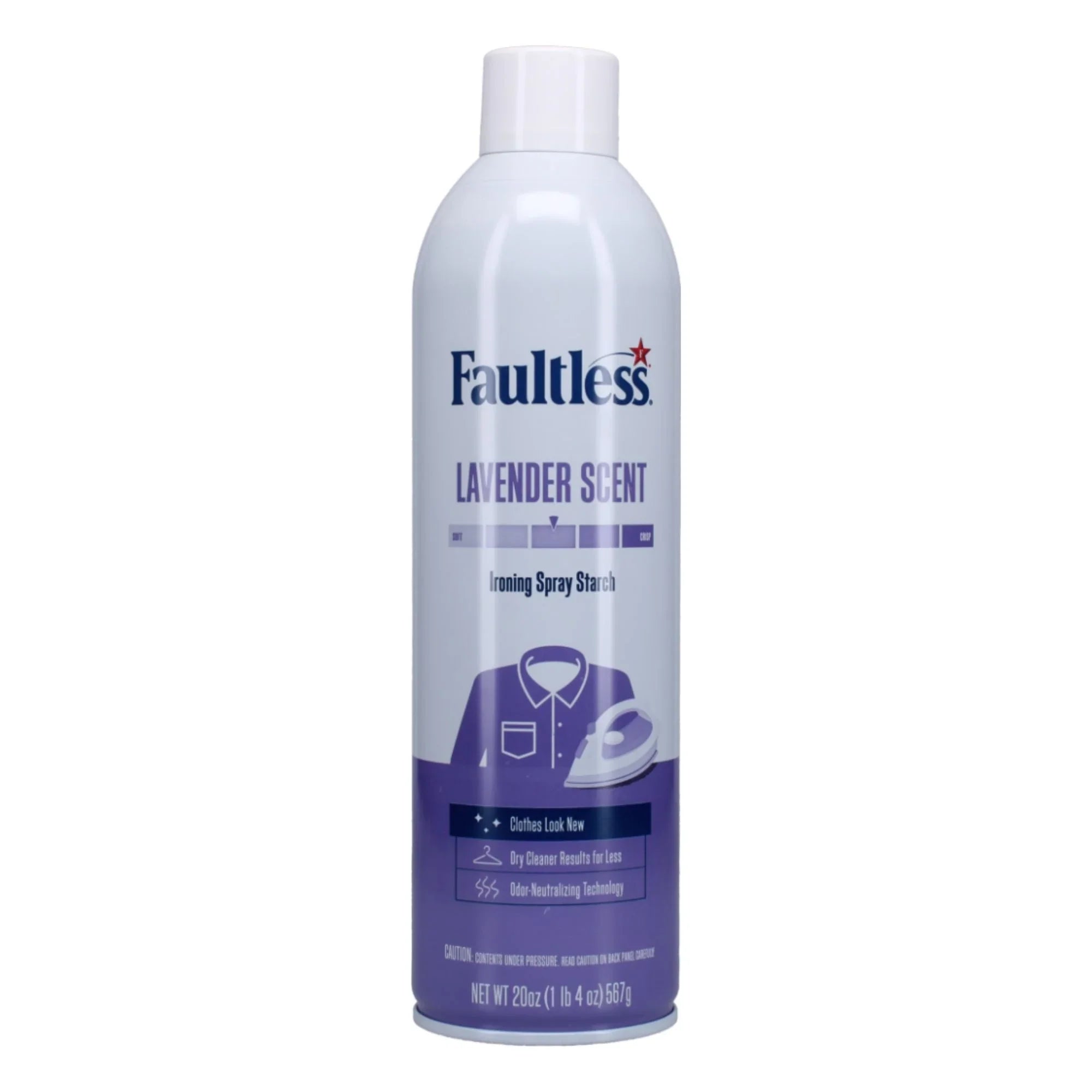 Faultless Lavender Scent Ironing Spray Starch can with purple and white design
