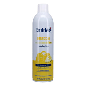 Faultless Lemon Scent Ironing Spray Starch can with yellow and white design, 20oz size