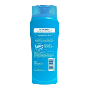 Back view of Finesse Volumize Shampoo bottle with label, imported FMCG at Sunbeam India