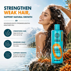 Oblepikha Siberica Grow Shampoo for strengthening weak hair and supporting natural growth.