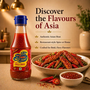 Blue Dragon Hot Chilli Sauce with spicy Asian dish, perfect for bold fiery flavors at home