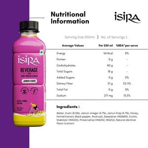Isira Jamun Cider beverage bottle with nutritional information and ingredients detail