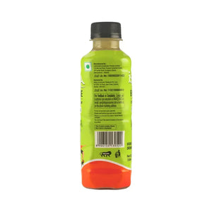 Back view of Isira Karela Cider 250ml plastic bottle with green and orange label and black cap