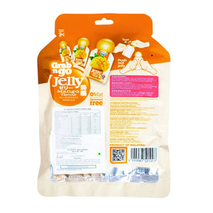 Back of Grab N Go mango flavoured jelly candy pack with product info and instructions