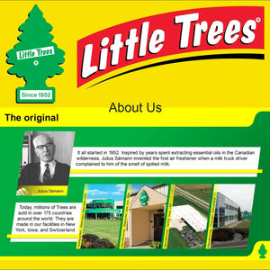 Little Trees air freshener company history, logo, Julius Sämann photo, and global manufacturing sites.