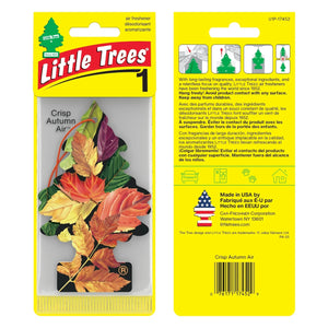 Little Trees Crisp Autumn Air hanging car air freshener with colorful autumn leaves packaging, imported FMCG product at Sunbeam Merchantile Ventures.