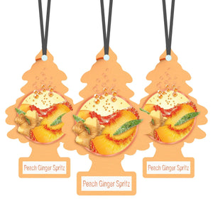 Little Trees Peach Ginger Spritz air fresheners with fruit and ginger design, Sunbeam Merchantile