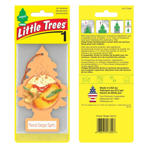 Little Trees Peach Ginger Spritz car air freshener in yellow retail packaging, Sunbeam Merchantile
