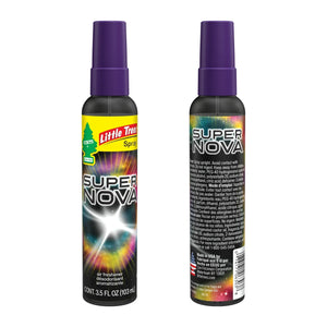 Little Trees Super Nova spray air freshener 103ml, with cosmic label design, on white background.