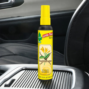 Little Trees Vanillaroma car air freshener spray on dashboard