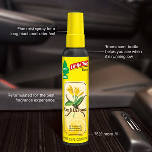 Little Trees Vanillaroma car air freshener spray with fine mist, translucent bottle, vanilla scent for vehicles