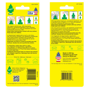 Little Trees car air freshener packaging in various scents including Black Ice and Caribbean Colada.