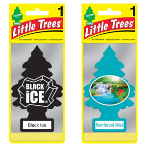Little Trees air fresheners in Black Ice and Rainforest Mist scents.