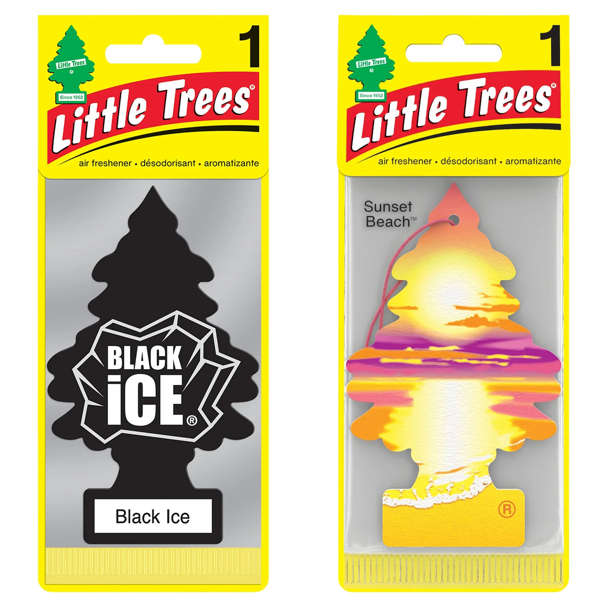 Little Trees Black Ice & Sunset Beach Air Freshener Combo | Pack of 2
