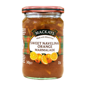 Jar of Mackays Sweet Navelina Orange Marmalade with whole fruit, 340g, 12oz