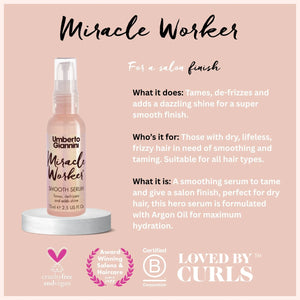 Umberto Giannini Miracle Worker Smooth Serum for salon finish, tames frizz, adds shine, with argan oil, cruelty-free