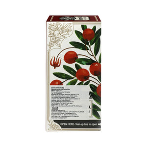 Box of Ceylon cranberry flavored tea with cranberry and leaf illustrations on packaging