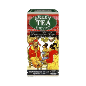 Green tea luxury tea bags box with Asian art, 30 sealed bags, 60g package